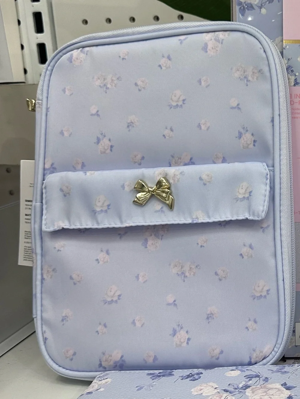 LoveShackFancy Everblooming Rosettes Blue Floral Brush/Tech Organizer Pouch